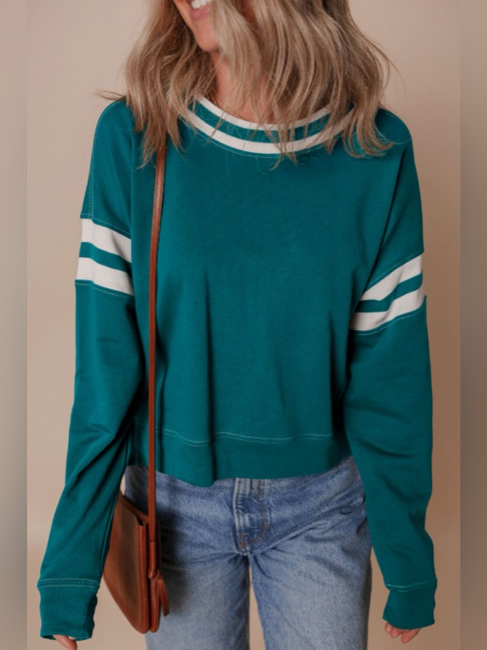 Contrast Striped Patchwork Round Neck Drop Shoulder Sweatshirt